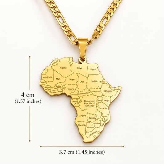 Collier Carte d'Afrique en Acier Inoxydable, Chaîne 45cm