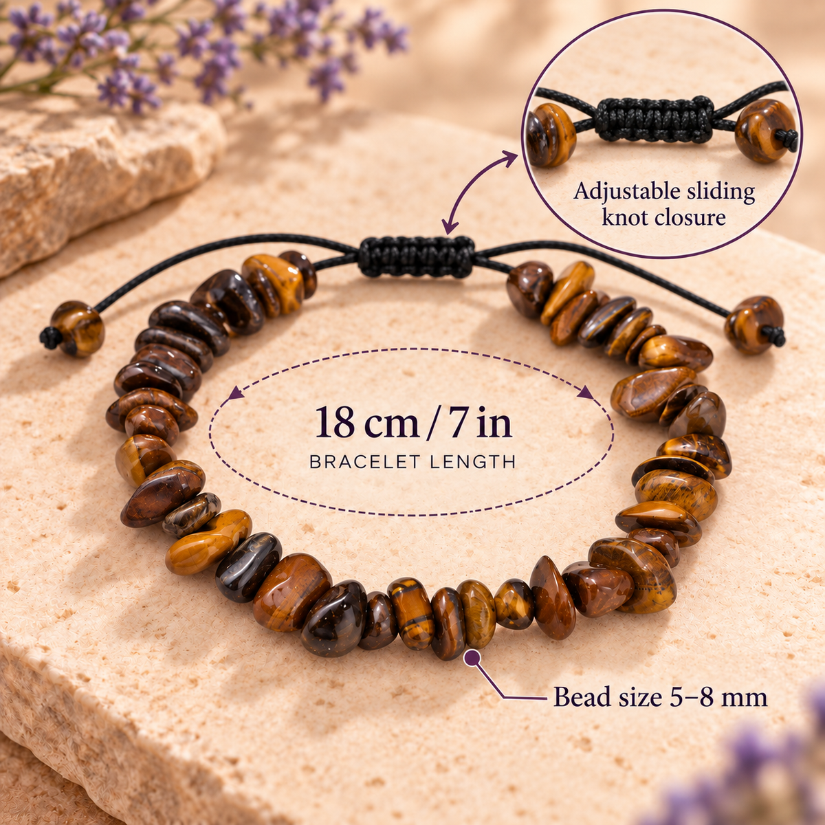 Bracelet en Pierres Naturelles, Cordon Ajustable