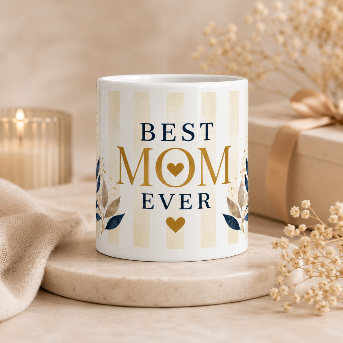 Mug Meilleure Maman rayures bleu marine et or