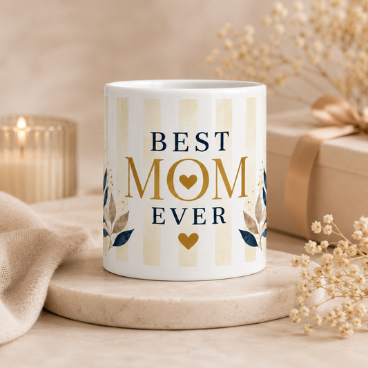 Mug Meilleure Maman rayures bleu marine et or