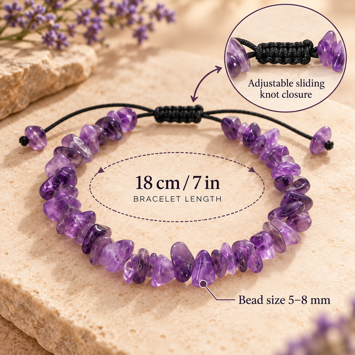 Bracelet en Pierres Naturelles, Cordon Ajustable