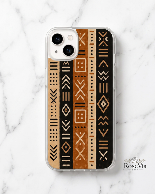 Mudcloth iPhone 17 Pro Max Case, 17 Pro, Sand Brown African Geometric