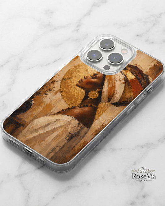 African Woman iPhone 17 Case, 16 Pro, Golden Turban Portrait