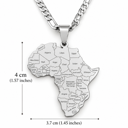 Collier Carte d'Afrique en Acier Inoxydable, Chaîne 45cm