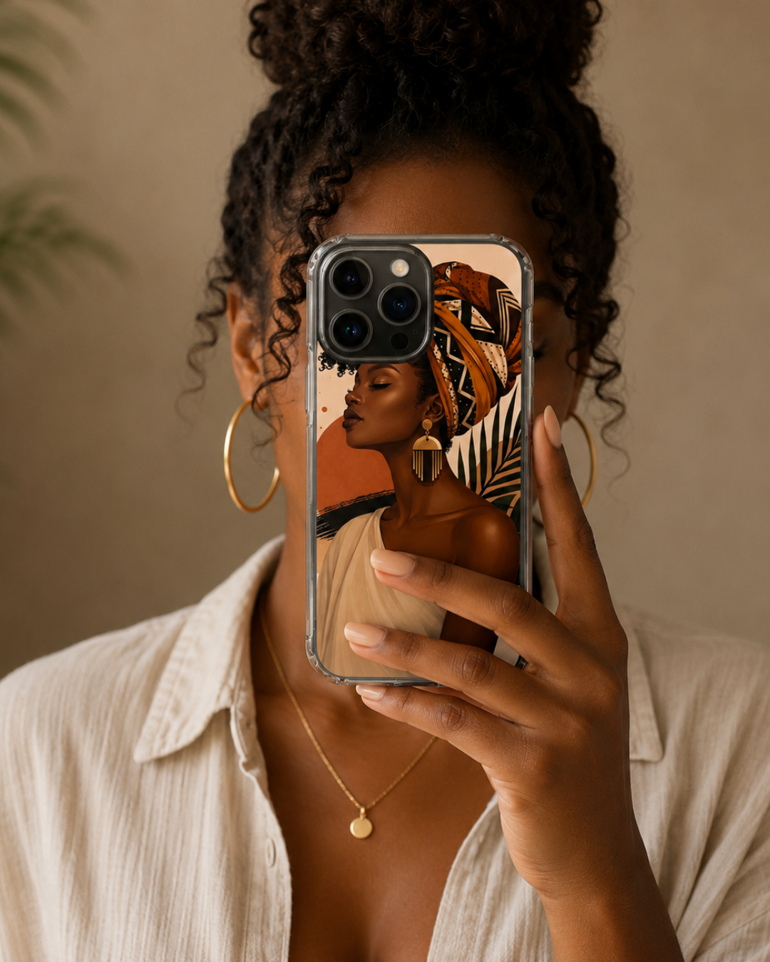 African Woman iPhone Case 17 Air 16 Pro Black Turban Portrait Afrocentric Cover
