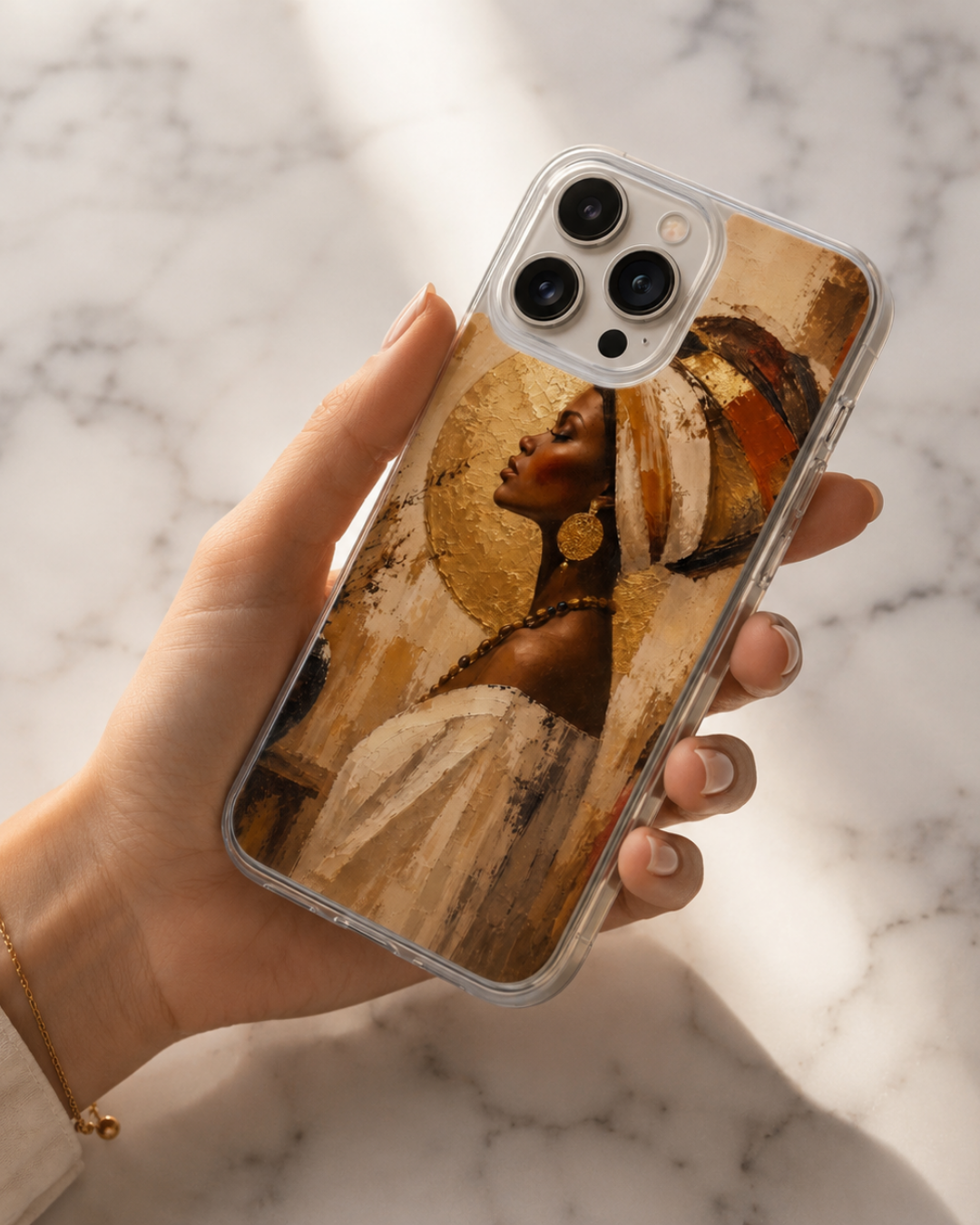 African Woman iPhone 17 Case, 16 Pro, Golden Turban Portrait