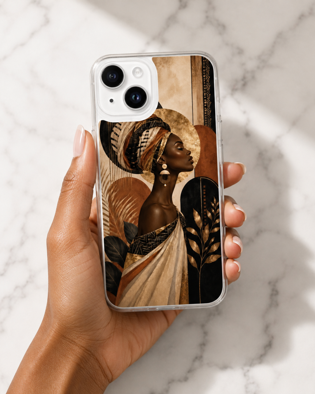 African Woman iPhone 17 Case, 16 Pro, Black Gold Turban Art