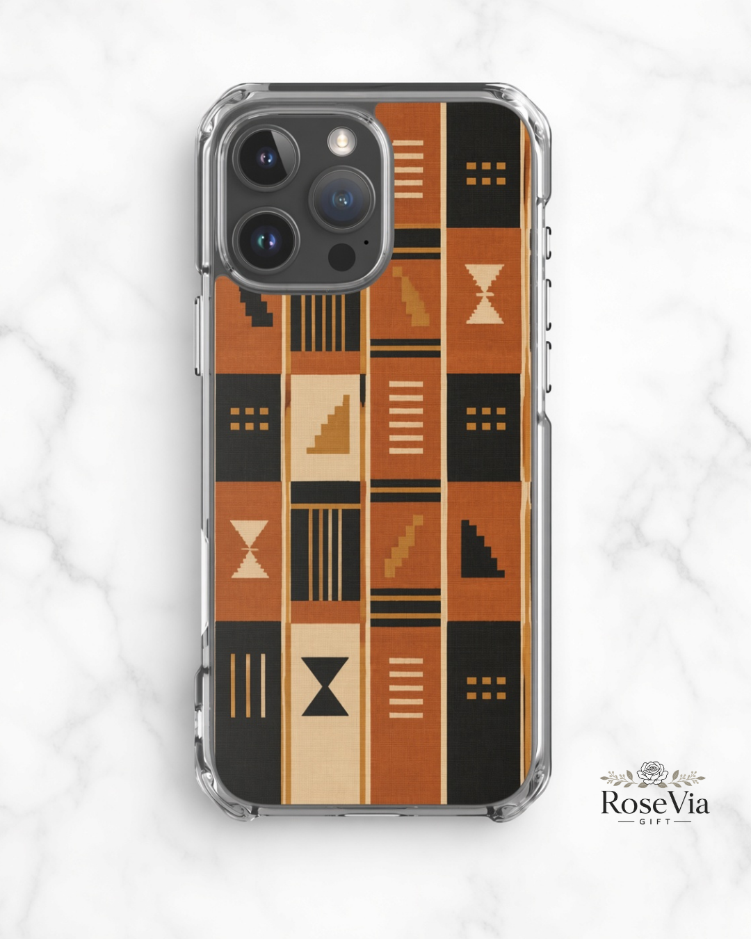 Kente iPhone 17 Pro Max Case, 17 Pro, Terracotta Black African Pattern