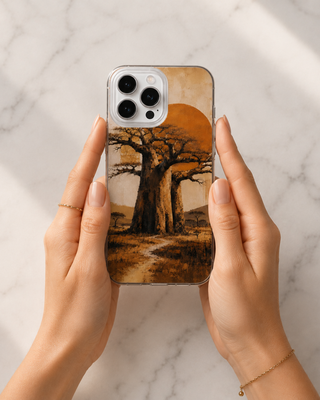 Golden Baobab iPhone Case, 17  Air, 16 Pro, African Savanna Sunset