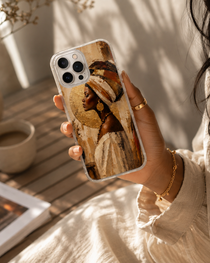 African Woman iPhone 17 Case, 16 Pro, Golden Turban Portrait