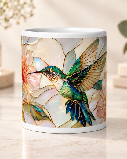Mug Colibri Nacré, Tasse Vitrail Floral