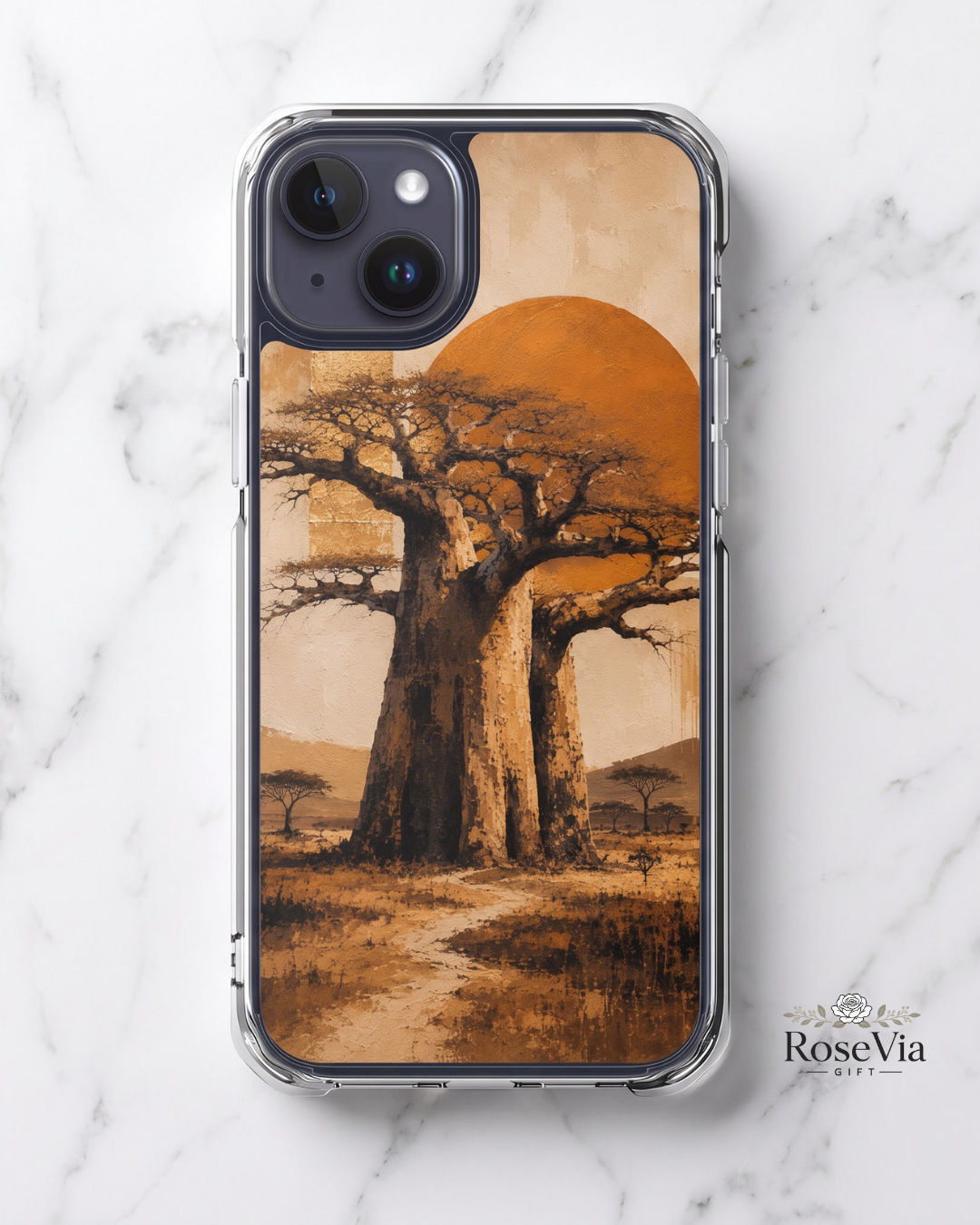 Golden Baobab iPhone Case, 17  Air, 16 Pro, African Savanna Sunset