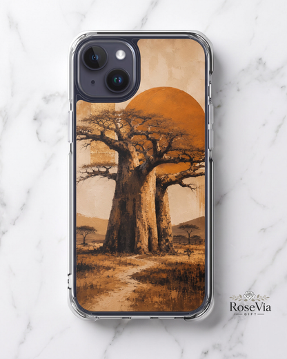Golden Baobab iPhone Case, 17  Air, 16 Pro, African Savanna Sunset