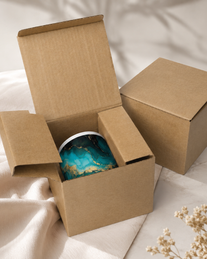Teal Gold Marble Mug, Fluid Art Coffee Cup, 11 oz