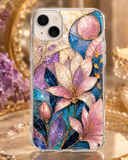 Pink Lily iPhone 17 Pro Max Case, 17 Pro, Stained Glass Floral Design