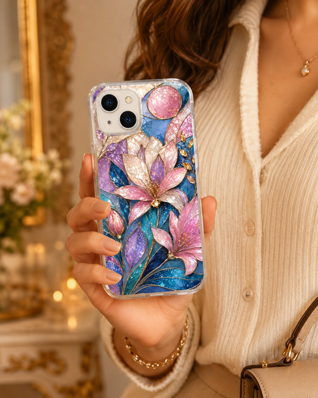 Pink Lily iPhone 17 Pro Max Case, 17 Pro, Stained Glass Floral Design