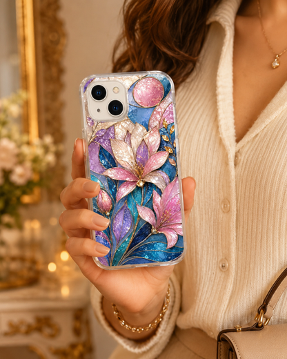 Pink Lily iPhone 17 Pro Max Case, 17 Pro, Stained Glass Floral Design