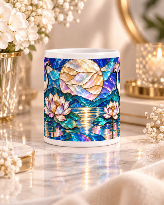 Mug Grue et Lotus sous la Lune, Tasse Zen Irisée