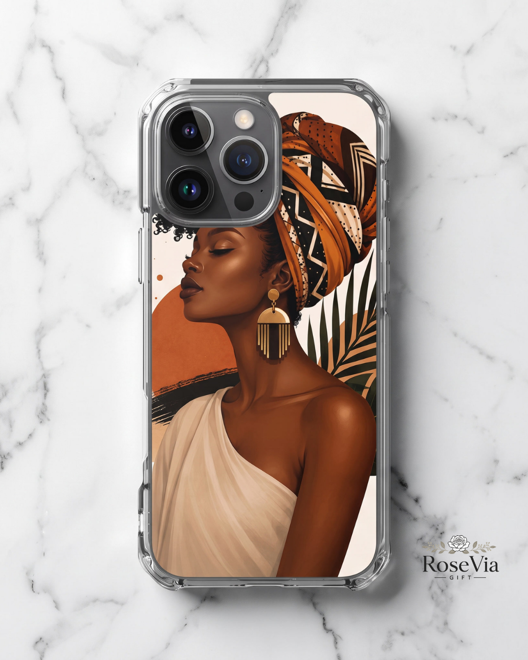 African Woman iPhone Case 17 Air 16 Pro Black Turban Portrait Afrocentric Cover
