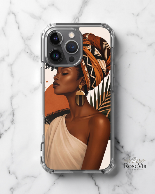 African Woman iPhone Case 17 Air 16 Pro Black Turban Portrait Afrocentric Cover
