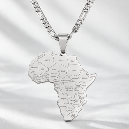 Collier Carte d'Afrique en Acier Inoxydable, Chaîne 45cm