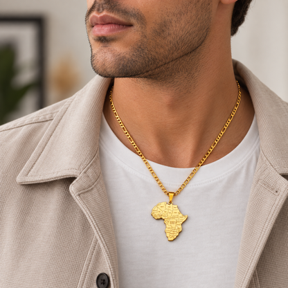 Collier Carte d'Afrique en Acier Inoxydable, Chaîne 45cm