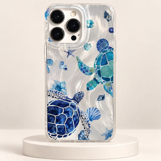 Coque iPhone Tortues de Mer, Design Océanique Bleu Turquoise