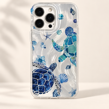 Coque iPhone Tortues de Mer, Design Océanique Bleu Turquoise