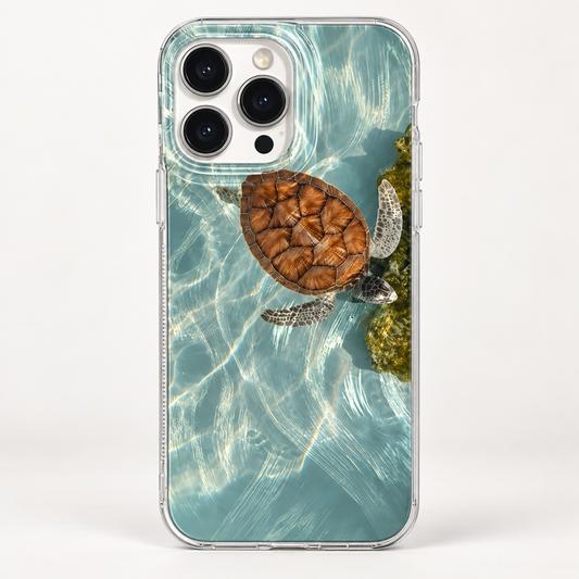 Coque iPhone Tortue de Mer Réaliste, Eaux Turquoise Nacrées