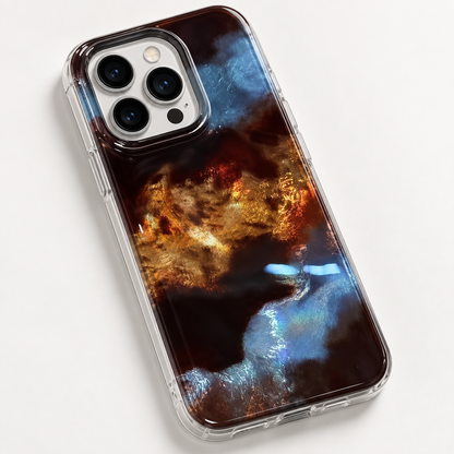 Coque iPhone Marbre Abstrait Galaxie, Effet Cuivré et Bleu Nuit