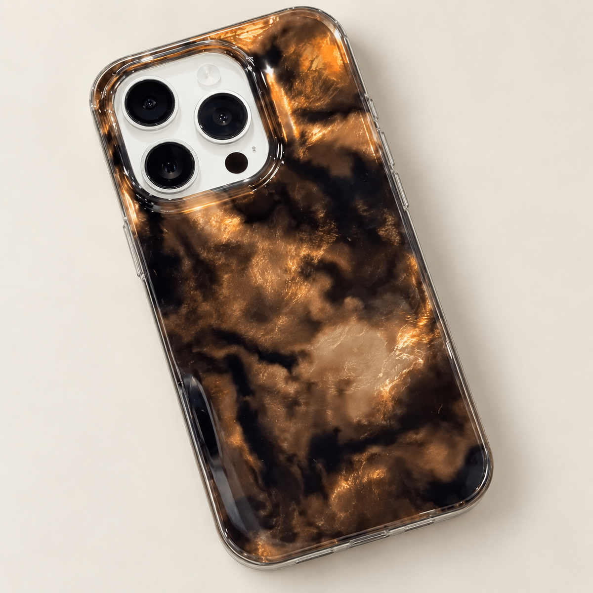 Coque iPhone Marbre Abstrait Tie-Dye, Effet Marron Cuivré