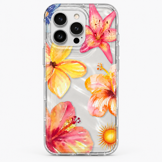 Coque iPhone Fleurs Tropicales Aquarelle, Transparente Colorée
