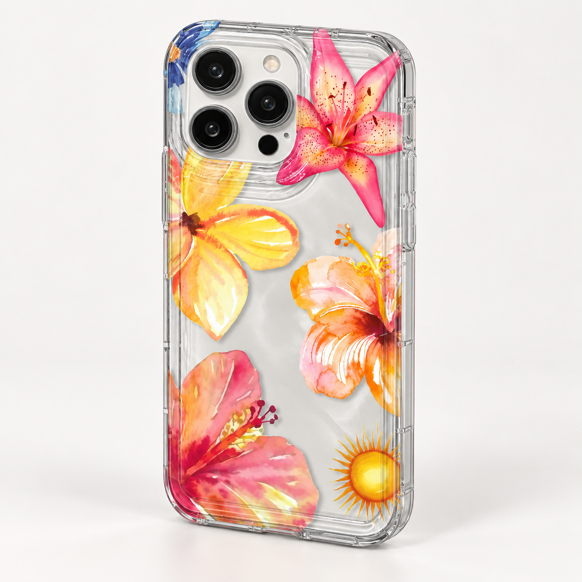 Watercolor Tropical Flowers iPhone Case, Colorful Transparent