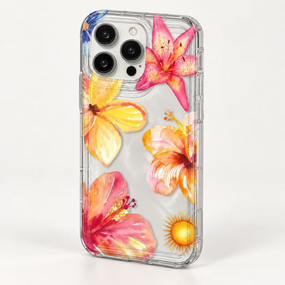 Watercolor Tropical Flowers iPhone Case, Colorful Transparent