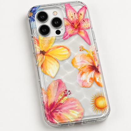 Watercolor Tropical Flowers iPhone Case, Colorful Transparent