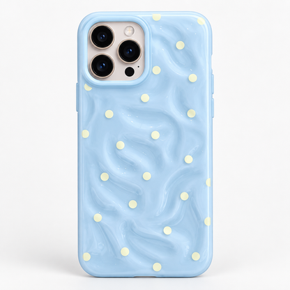Coque iPhone Vagues et Pois, Bleu Ciel Texturé