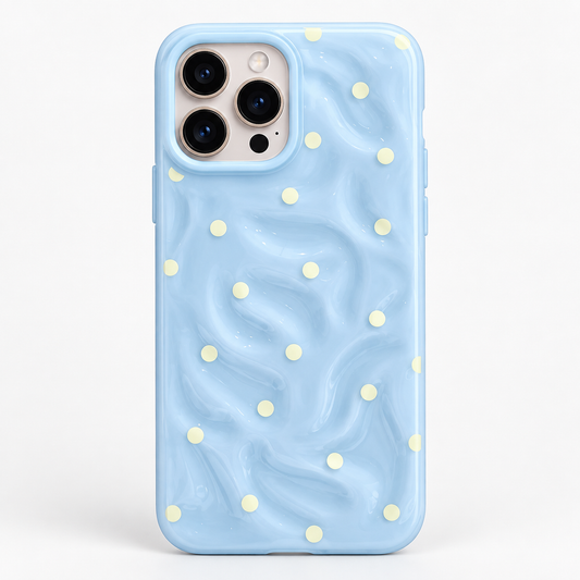 Coque iPhone Vagues et Pois, Bleu Ciel Texturé