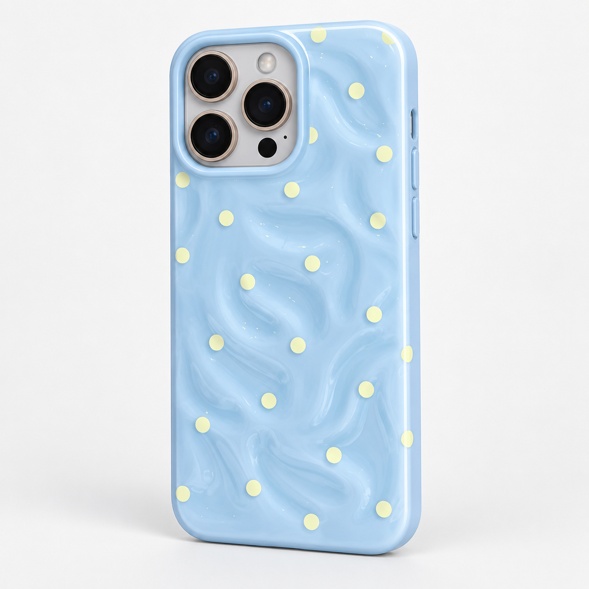 Coque iPhone Vagues et Pois, Bleu Ciel Texturé