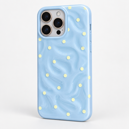 Coque iPhone Vagues et Pois, Bleu Ciel Texturé