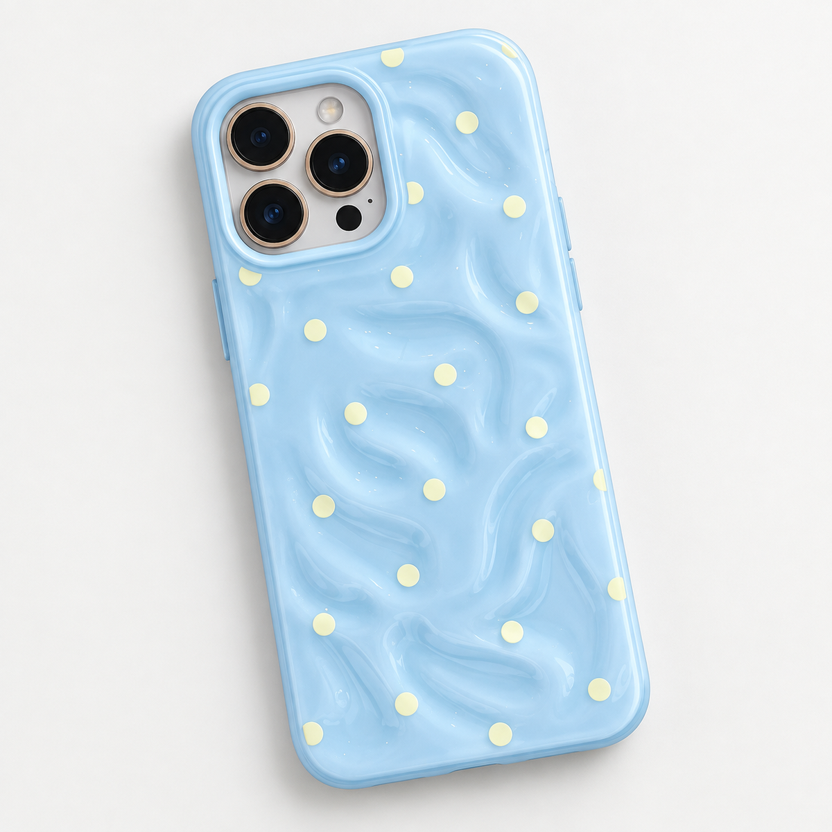 Coque iPhone Vagues et Pois, Bleu Ciel Texturé