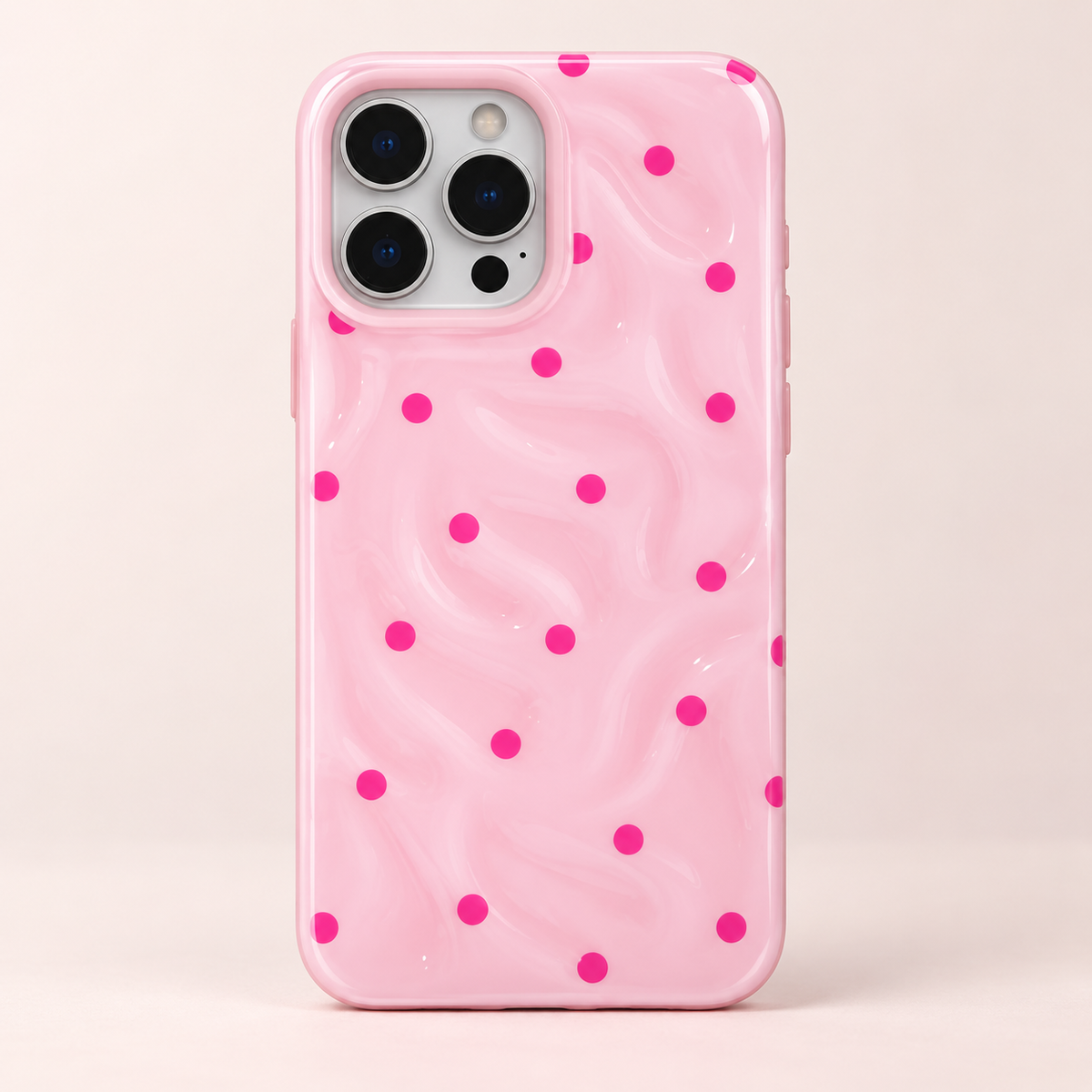Coque iPhone Vagues et Pois, Rose Bonbon Texturé