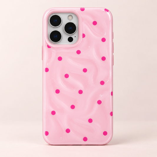 Coque iPhone Vagues et Pois, Rose Bonbon Texturé