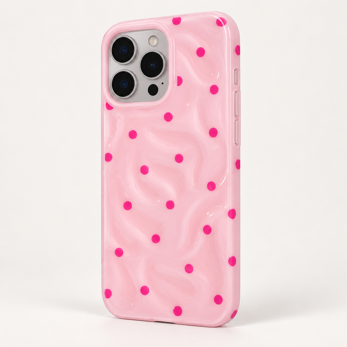 Coque iPhone Vagues et Pois, Rose Bonbon Texturé