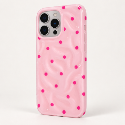 Coque iPhone Vagues et Pois, Rose Bonbon Texturé