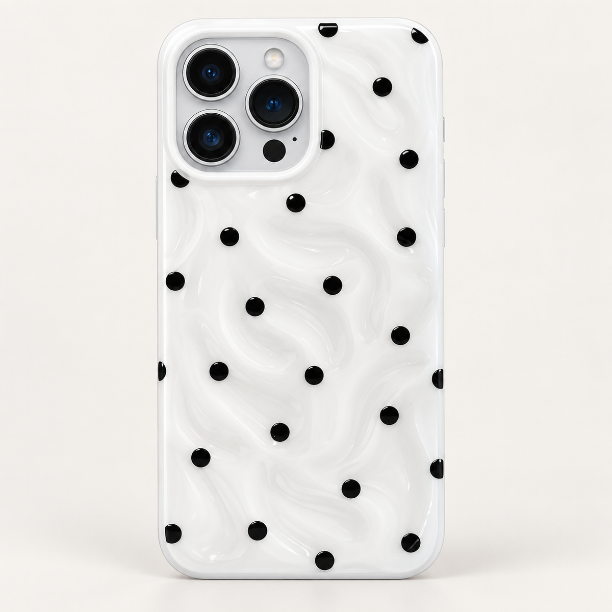 Coque iPhone Vagues et Pois, Blanc et Noir Texturé