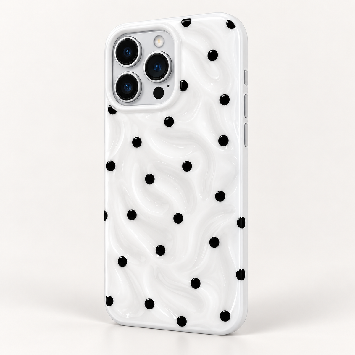 Coque iPhone Vagues et Pois, Blanc et Noir Texturé
