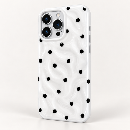 Coque iPhone Vagues et Pois, Blanc et Noir Texturé