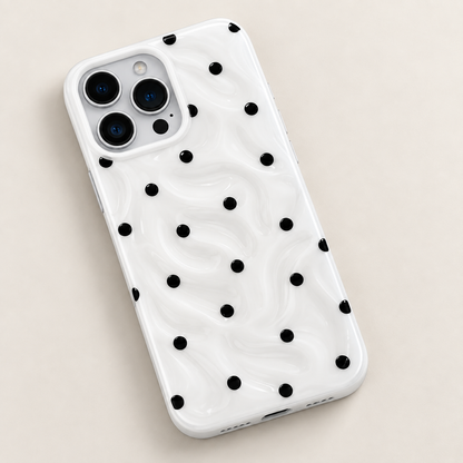 Coque iPhone Vagues et Pois, Blanc et Noir Texturé