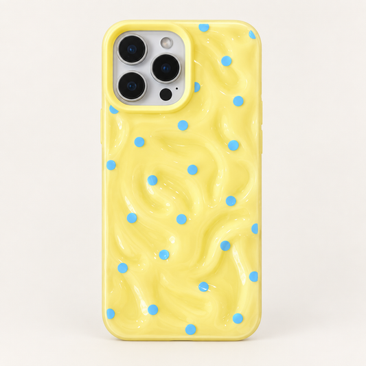 Coque iPhone Vagues et Pois, Jaune Pastel Texturé