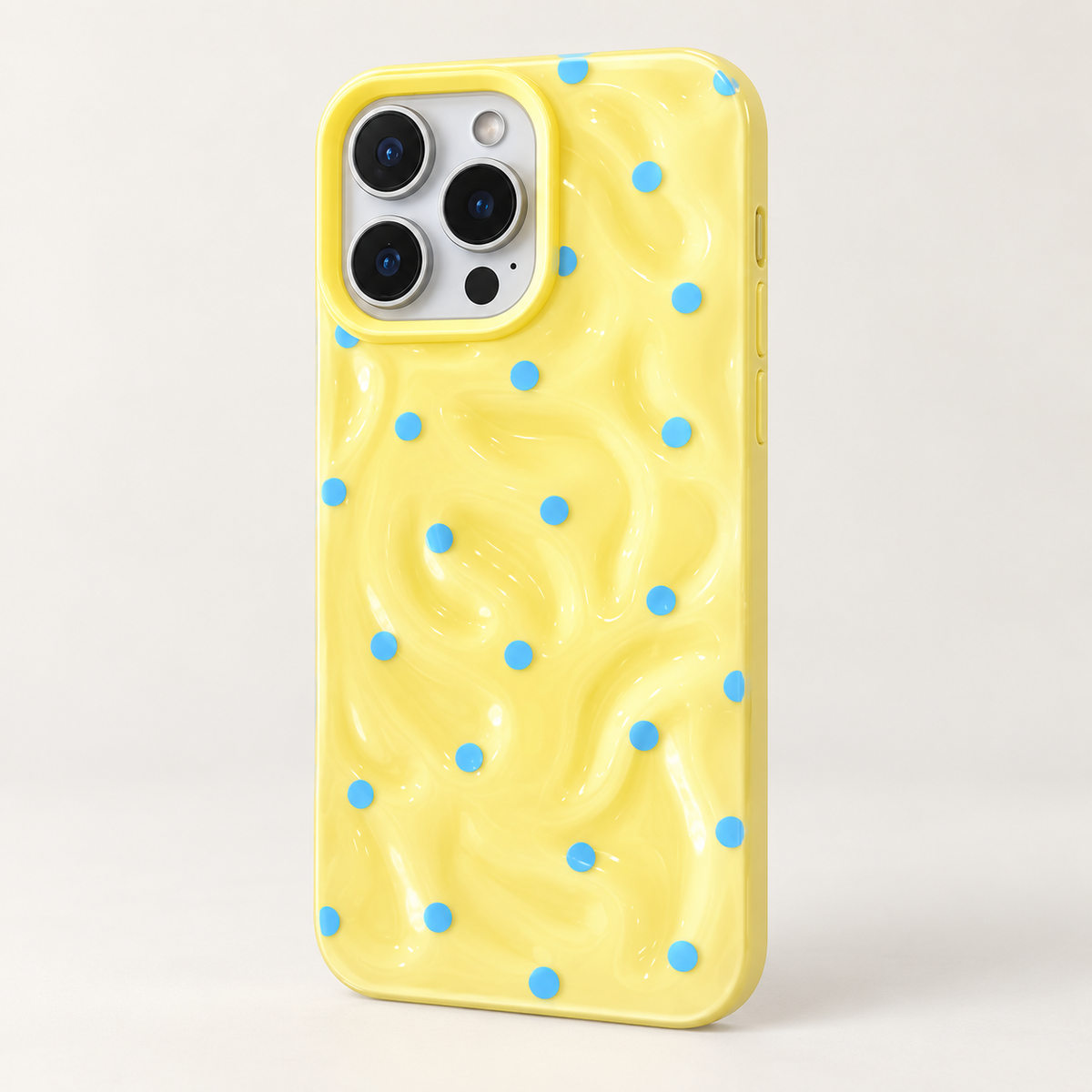 Textured Pastel Yellow Waves and Polka Dots iPhone Case